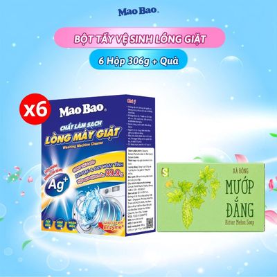 Combo 6 Hộp Bột Vệ Sinh Lồng Máy Giặt Mao Bao 306g Tặng 1 Viên Xà Phòng Tắm Sinh Dươc Mướp Đắng 110g