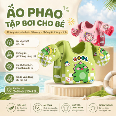 Áo Phao Bơi Tay Ngực Cho Bé Tập Bơi 2-6t KidsWorld, Áo Phao mua hè cho bé đi biển an toàn chống lật