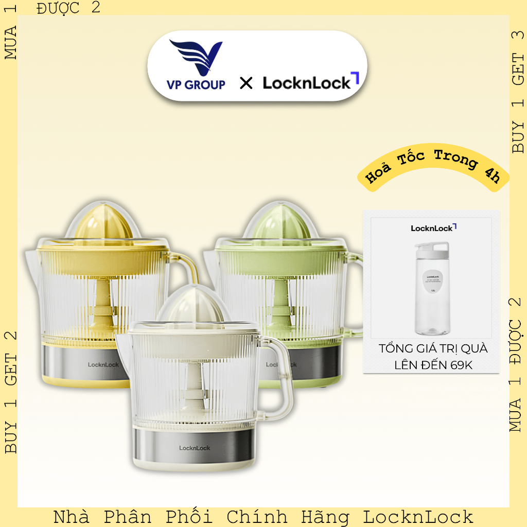 [CHÍNH HÃNG] Máy vắt cam Locknlock Citrus juicer 220-240V, 50/60Hz, 40W, 700ml - EJJ244 (VPG)
