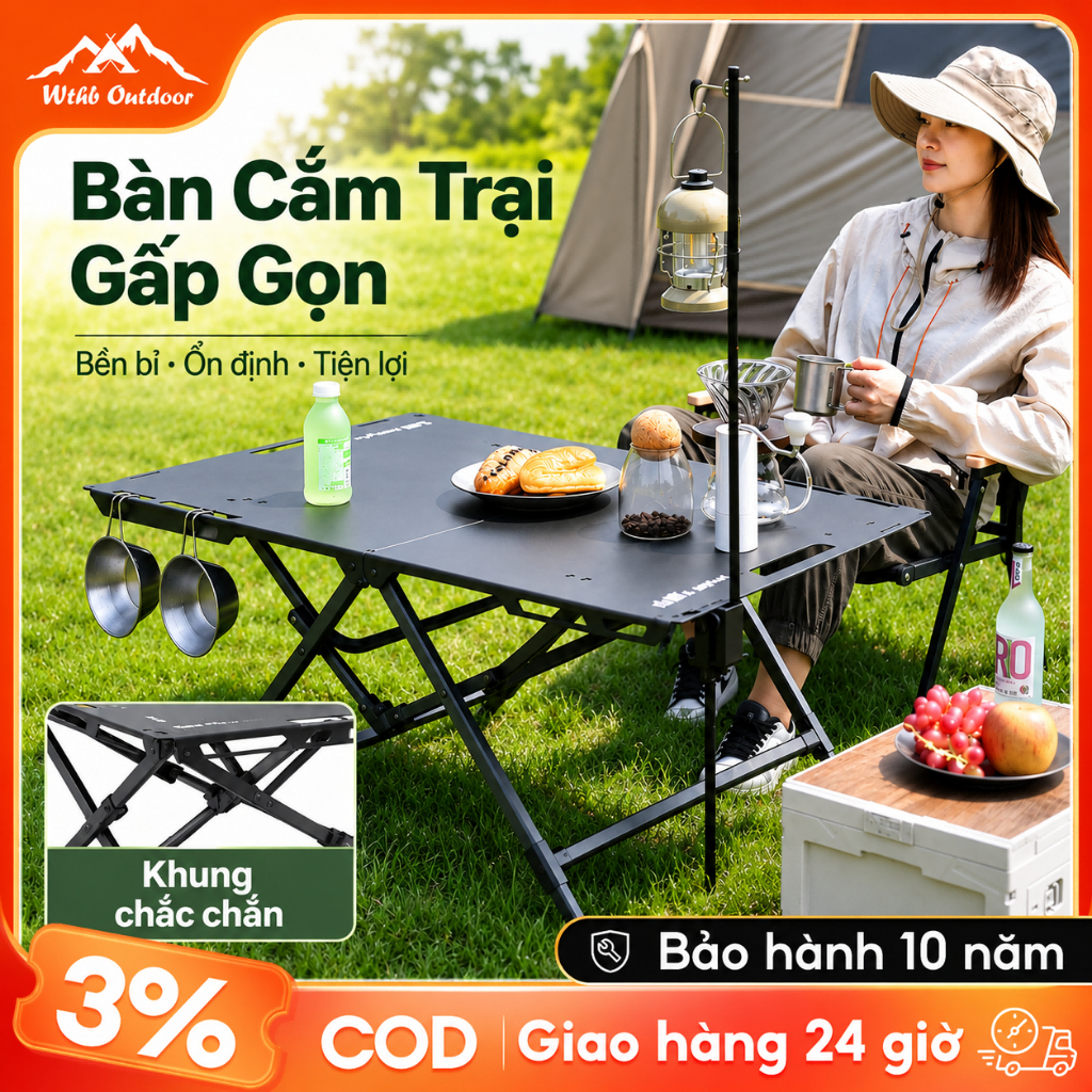 Bàn cắm trại ngoài trời có thể gập lại, di động, trọng lượng nhẹ, bàn dã ngoại bằng nhôm BBQ, bàn cắm trại