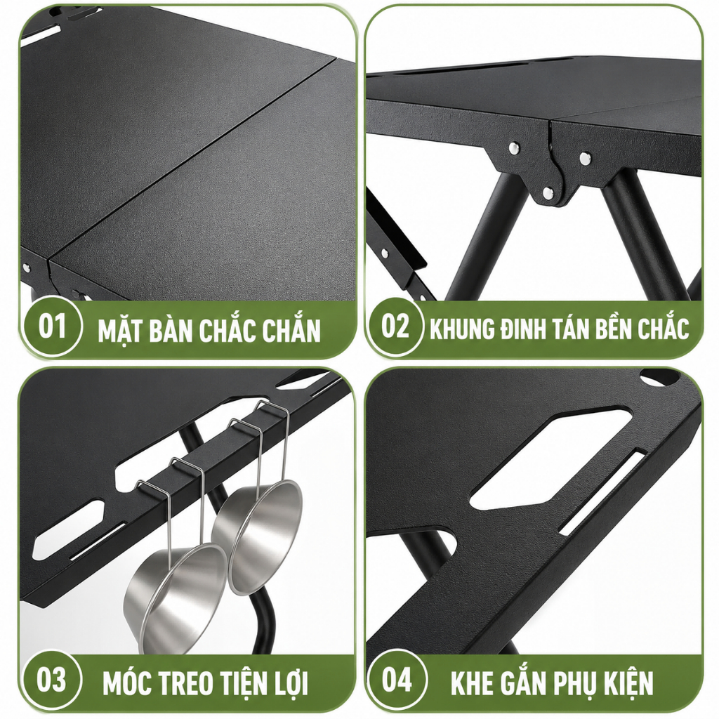 Bàn cắm trại ngoài trời có thể gập lại, di động, trọng lượng nhẹ, bàn dã ngoại bằng nhôm BBQ, bàn cắm trại | BigBuy360 - bigbuy360.vn