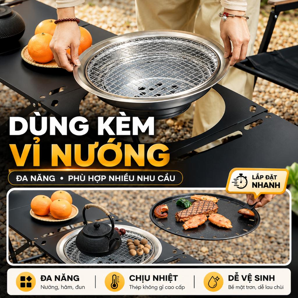 Bàn cắm trại ngoài trời có thể gập lại, di động, trọng lượng nhẹ, bàn dã ngoại bằng nhôm BBQ, bàn cắm trại | BigBuy360 - bigbuy360.vn