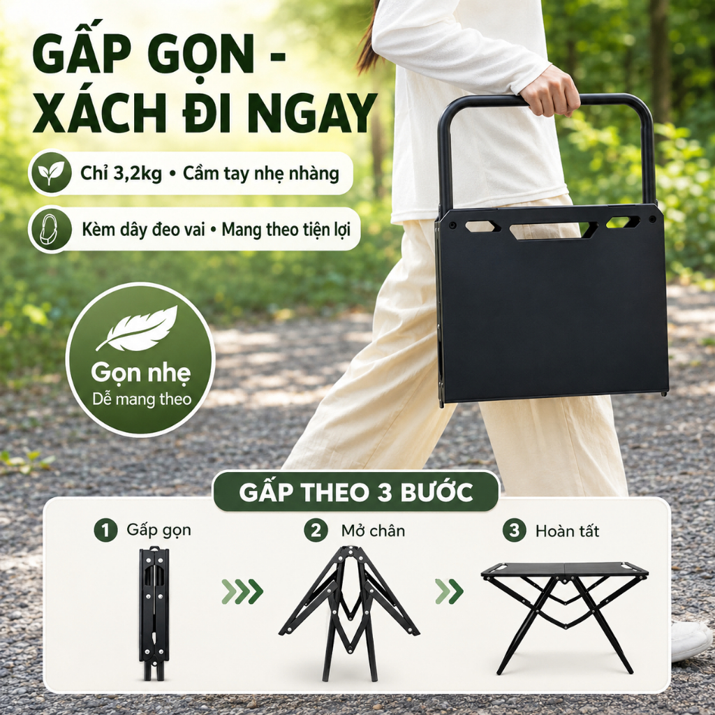 Bàn cắm trại ngoài trời có thể gập lại, di động, trọng lượng nhẹ, bàn dã ngoại bằng nhôm BBQ, bàn cắm trại | BigBuy360 - bigbuy360.vn