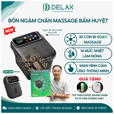 Bồn Ngâm Chân Massage DELAX DC30 Gấp Gọn, 30 Bi Lăn 3D, 3 Chế Độ, Chườm Nóng, Thư Giãn Bàn Chân
