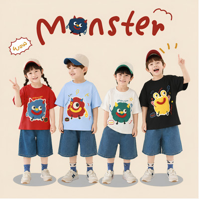 Áo phông trẻ em cộc tay MONSTER chất liệu vải thun Cotton mềm mịn size từ 15-40kg Loza Kids A002