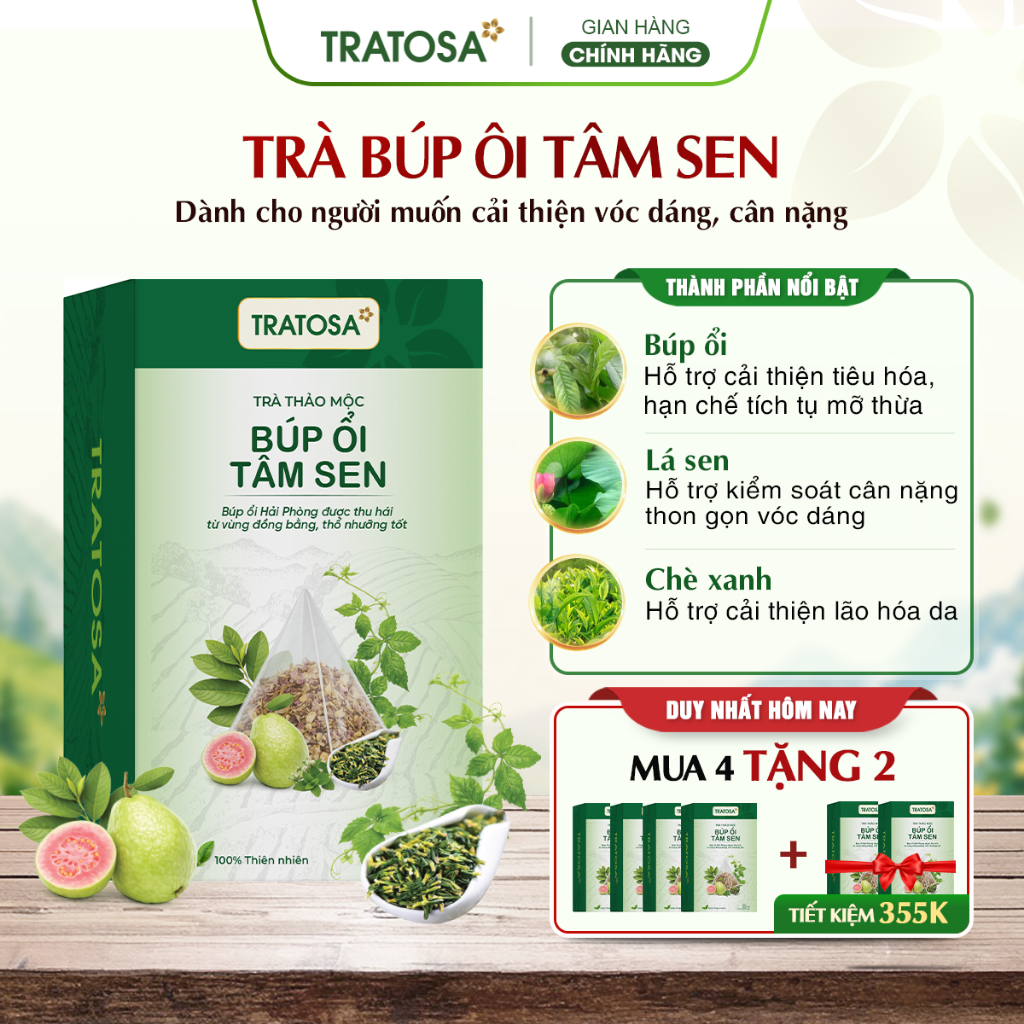Trà búp ổi tâm sen TRATOSA trà thảo mộc hỗ trợ detox, thon gọn vóc dáng, tiêu hóa nhẹ nhàng từ thiên
