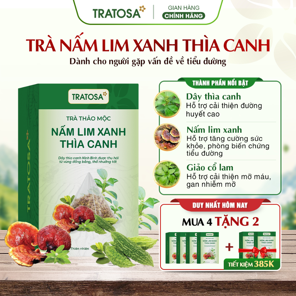 Trà nấm lim xanh thìa canh TRATOSA trà thảo mộc tốt cho người tiểu đường, giảm mỡ máu, hỗ trợ thận y