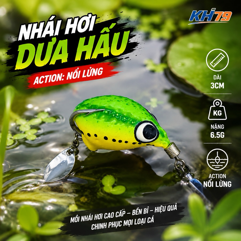 Nhái hơi Chado H1 Dưa Hấu mini 3cm chì đúc nặng 6.5g action nổi lửng