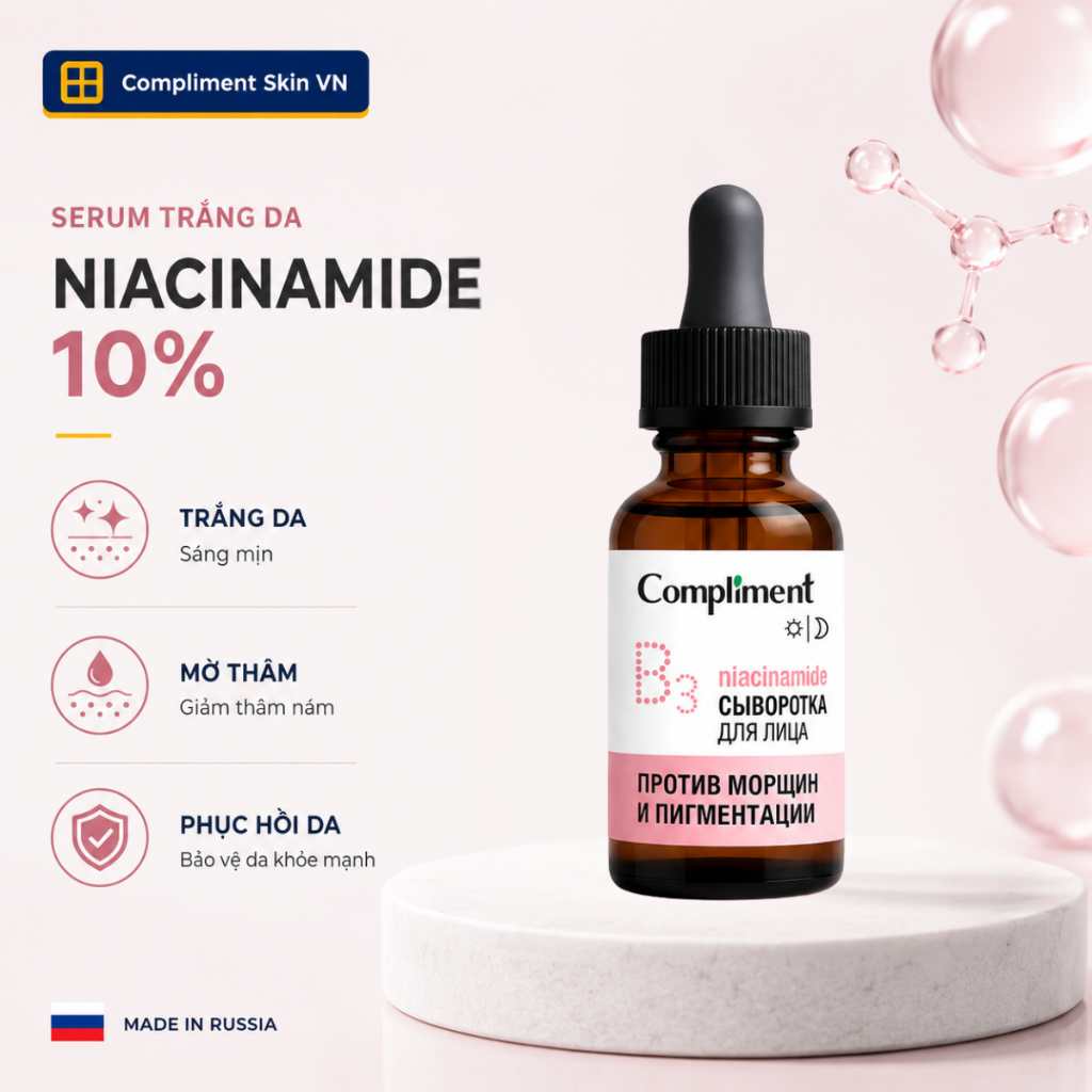 Serum Tinh Chất Niacinamide 10% Compliment B3 Dưỡng Trắng, Mờ Thâm Nám, Cho Da Dầu Mụn Xỉn Màu 27ml