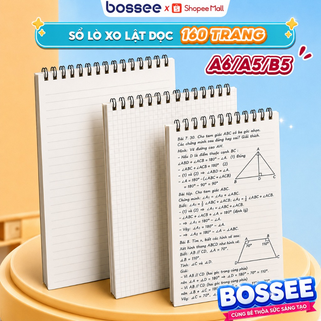 Sổ Lò Xo Lật Dọc Bossee Kích Thước A5/B5/A6 160 Trang