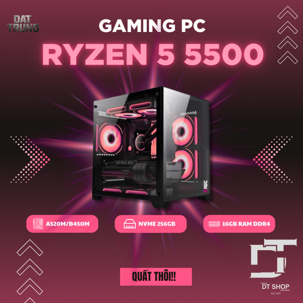 [Bán Chạy] Máy Tính Chơi Game Đồ Họa AMD Ryzen 5 5500 | Main B450M/A520M | RAM 16GB | NVME 256GB | B