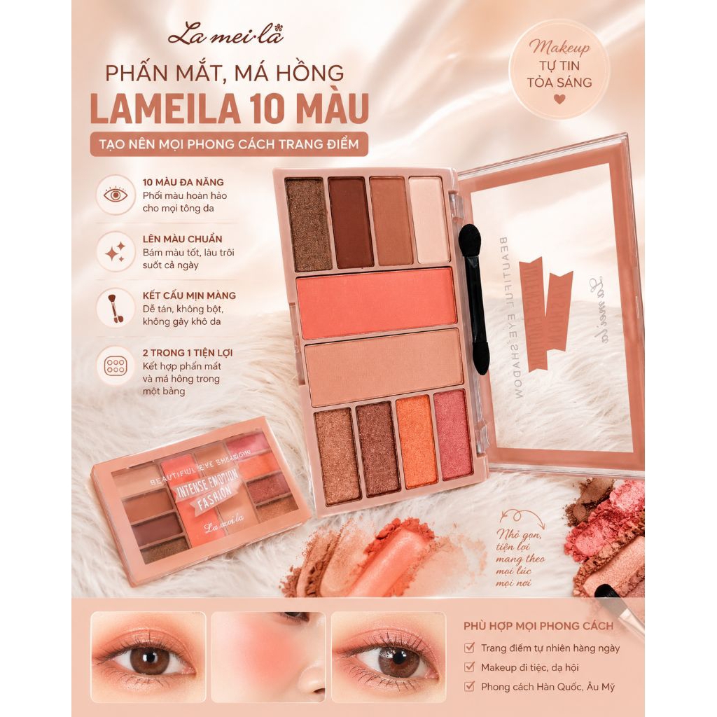 PHẤN MẮT VÀ MÁ HỒNG LAMEILA 10 MÀU 2in1 (không hộp giấy)