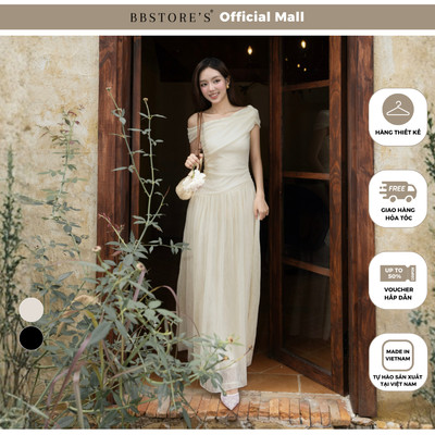 BBSTORE'S Đầm tiệc thun ren dài form midi cổ xéo trễ vai - DAG05T
