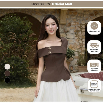 BBSTORE'S Áo kiểu tiệc cotton trễ vai cổ xéo kèm tag cài kèm tag cài - AAG06T