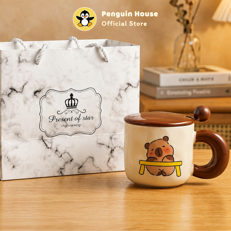 [Penguin] Cốc sứ uống nước Cappybara 400ml cốc sứ cute ly sứ dễ thương quà tặng người yêu_FS3