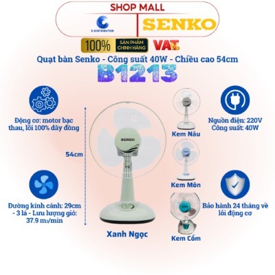 Senko_Quạt bàn Senko B1213 (giao màu ngẫu nhiên) - Hàng Chính Hãng