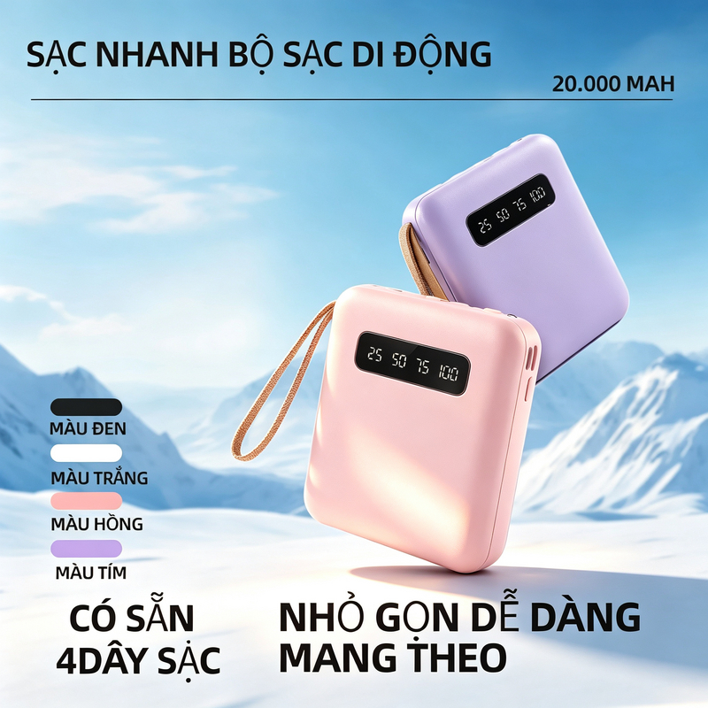 Pin dự phòng di động dung lượng lớn 20000mAh có phích cắm bốn dây Pin dự phòng