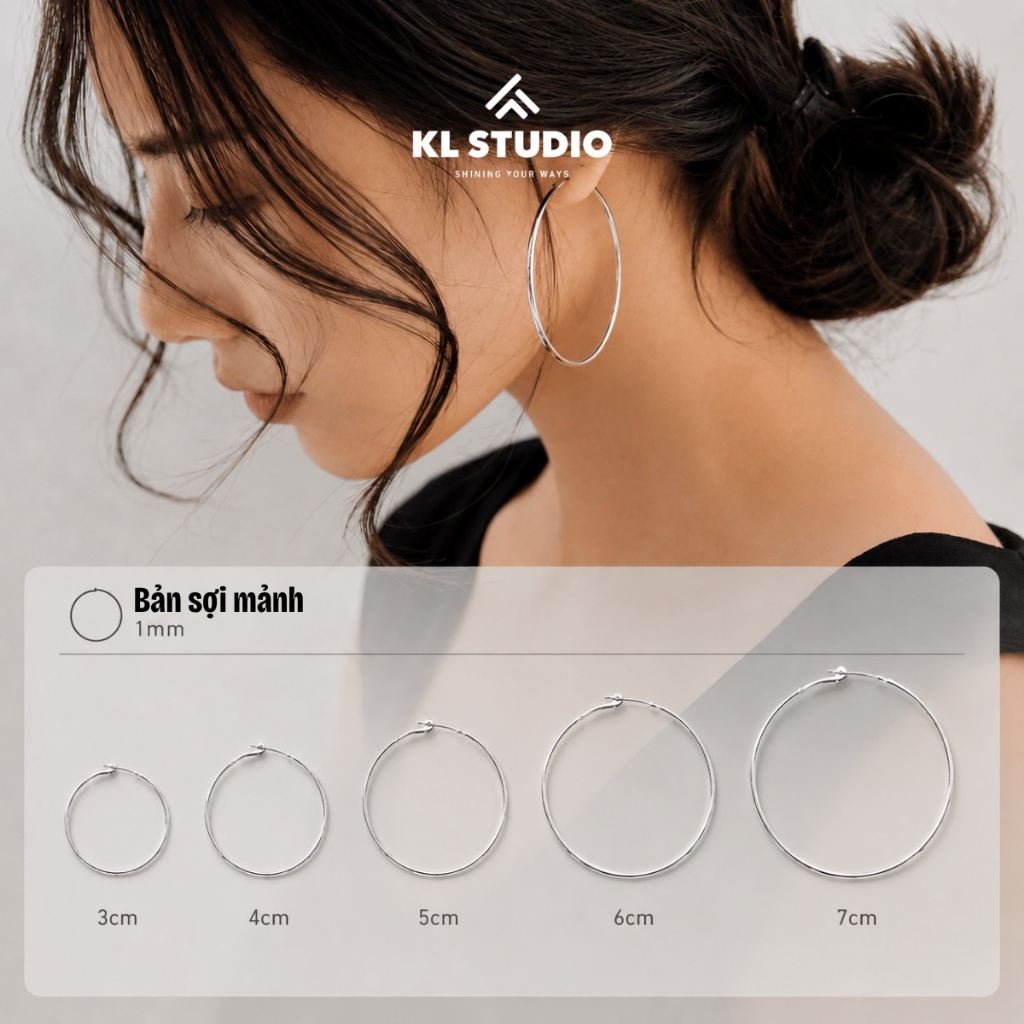 Bông tai khoen tròn KL.STUDIO bản mảnh 1mm nhiều size - E415