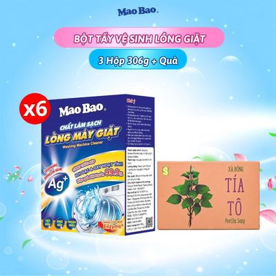 Combo 6 Hộp Bột Vệ Sinh Lồng Máy Giặt Mao Bao 306g Tặng 1 Viên Xà Phòng Tắm Sinh Dươc Tía Tô 110g