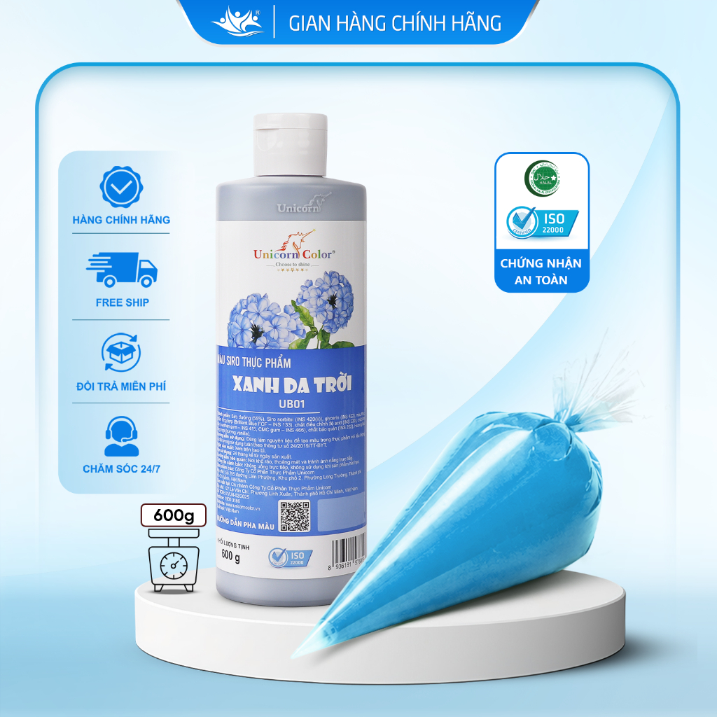 Màu Siro Thực Phẩm Xanh Da Trời Unicorn Color, Màu Làm Bánh Không Đắng 600g - Unicorn Color 600g
