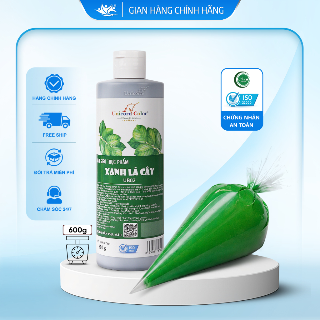 Màu Siro Thực Phẩm Xanh Lá Cây Unicorn Color, Màu Làm Bánh Không Đắng Chai 600g - Unicorn Color 600g