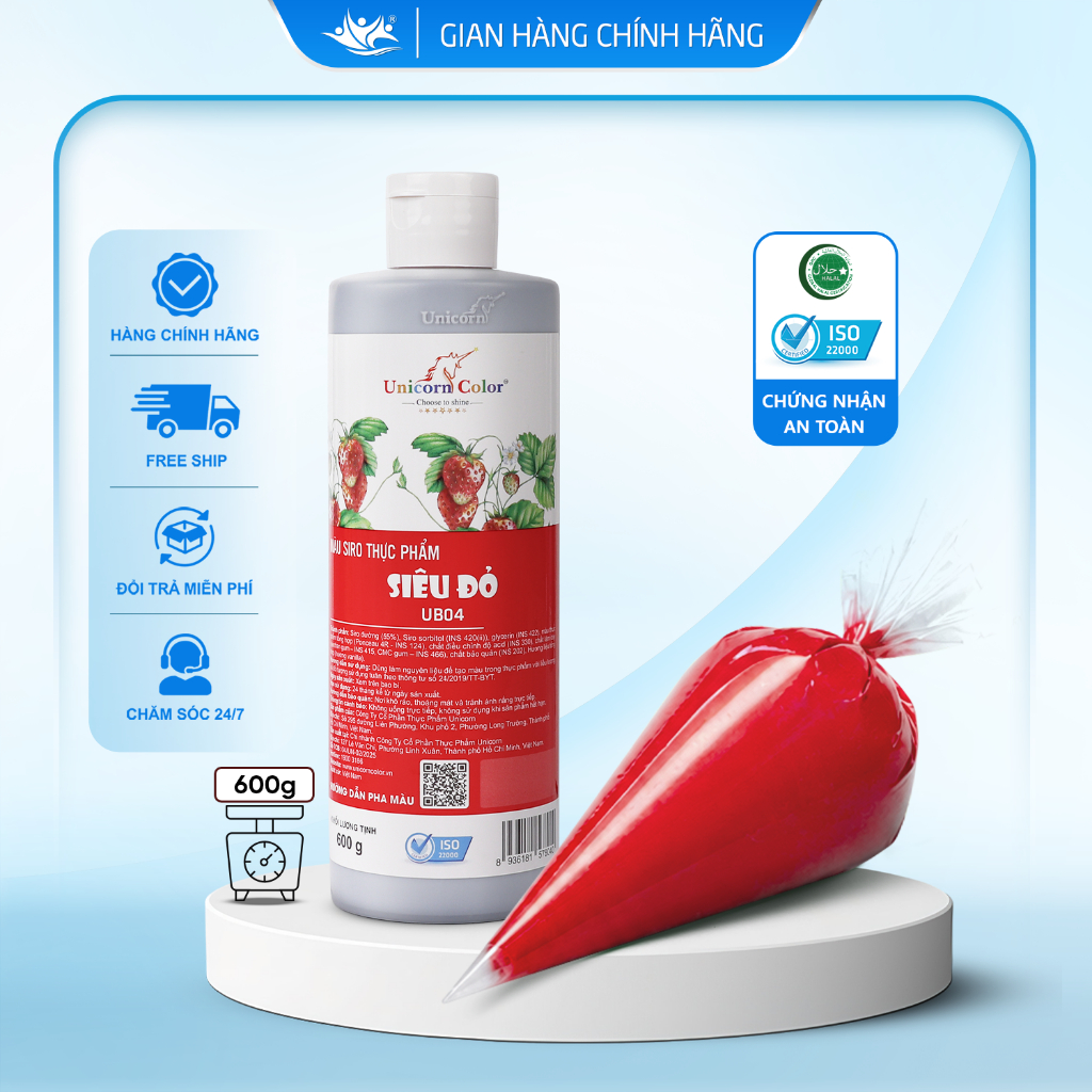 Màu Siro Thực Phẩm Siêu Đỏ Unicorn Color, Màu Làm Bánh Không Đắng Chai 600g - Unicorn Color 600g