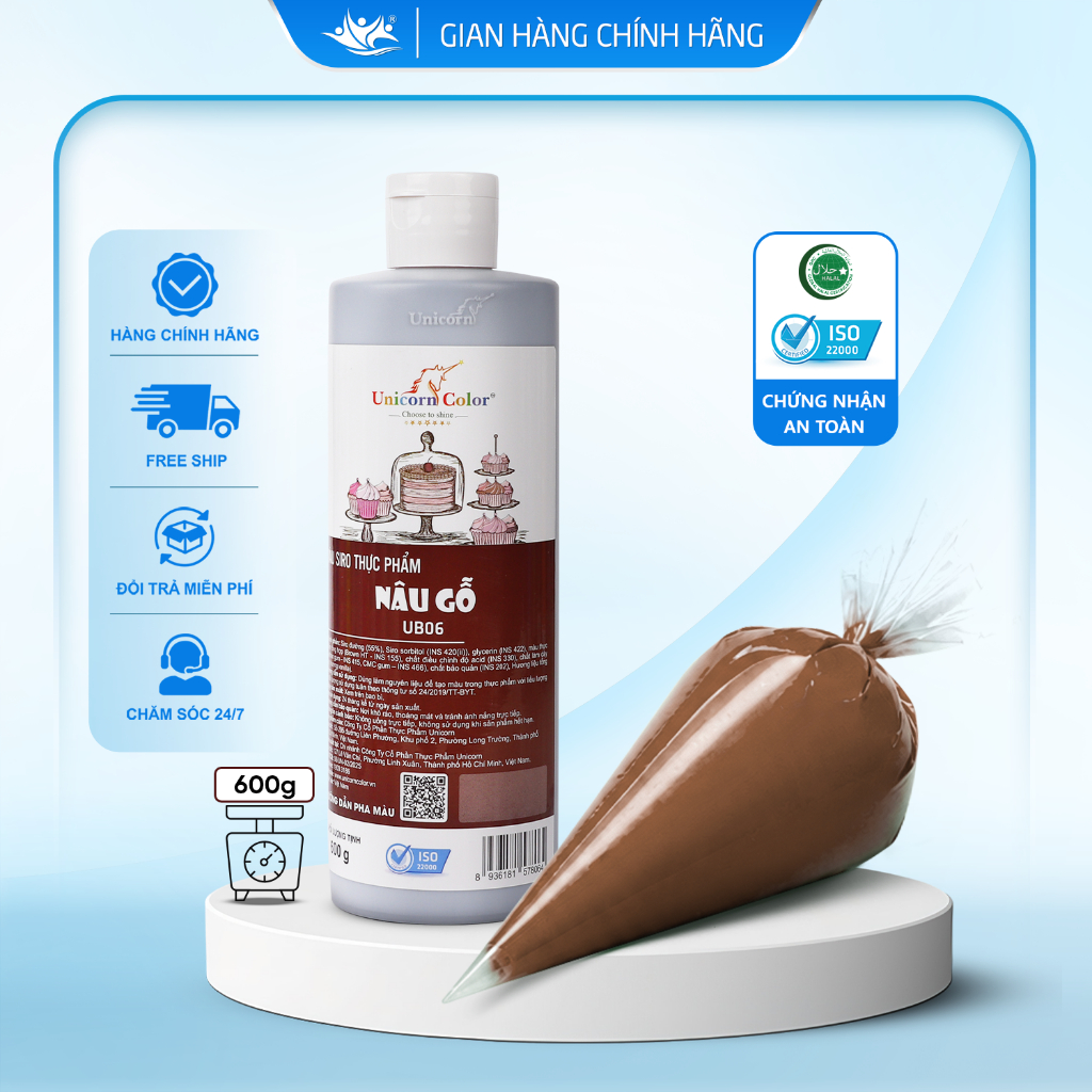 Màu Siro Thực Phẩm Nâu Gỗ Unicorn Color, Màu Làm Bánh Không Đắng Chai 600g - Unicorn Color 600g