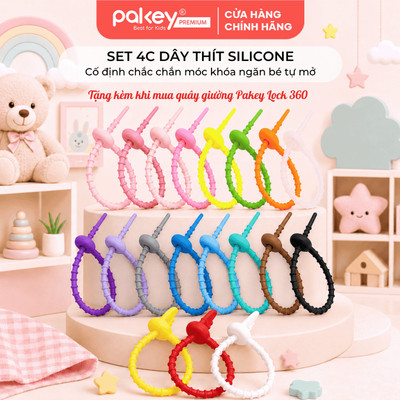 Set 4C Dây Thít Silicone, Cố Định Móc Khóa, Ngăn Bé Tự Mở,Tặng Kèm Khi Mua Quây Giường Pakey Lock 360