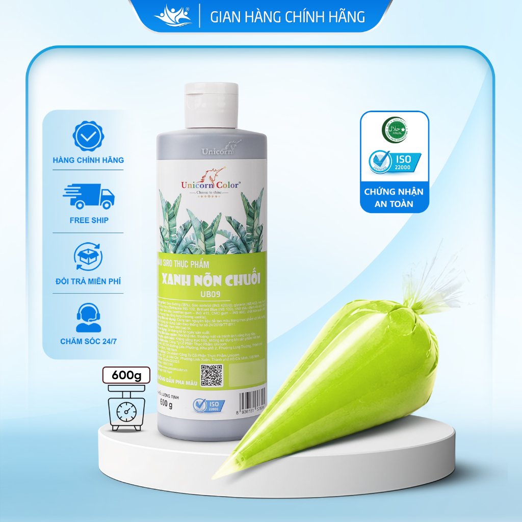 Màu Siro Thực Phẩm Xanh Nõn Chuối Unicorn Color, Màu Làm Bánh Không Đắng 600g - Unicorn Color 600g