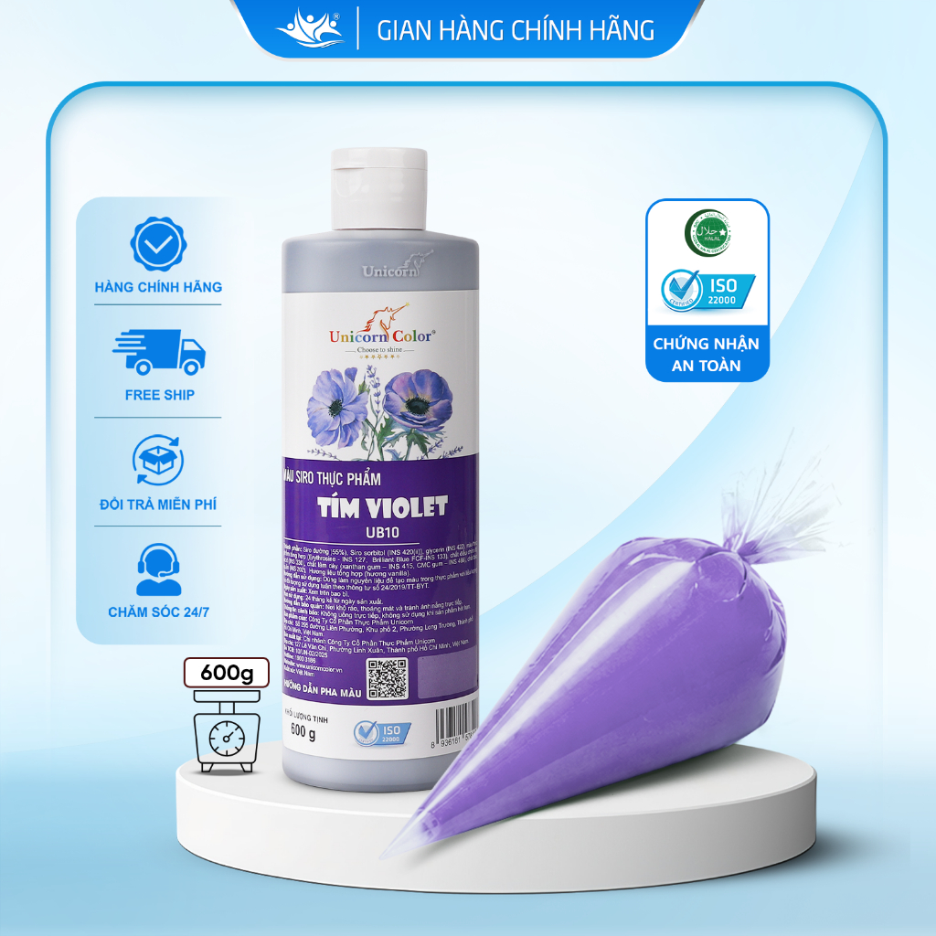 Màu Siro Thực Phẩm Tím Violet Unicorn Color, Màu Làm Bánh Không Đắng Chai 600g - Unicorn Color 600g