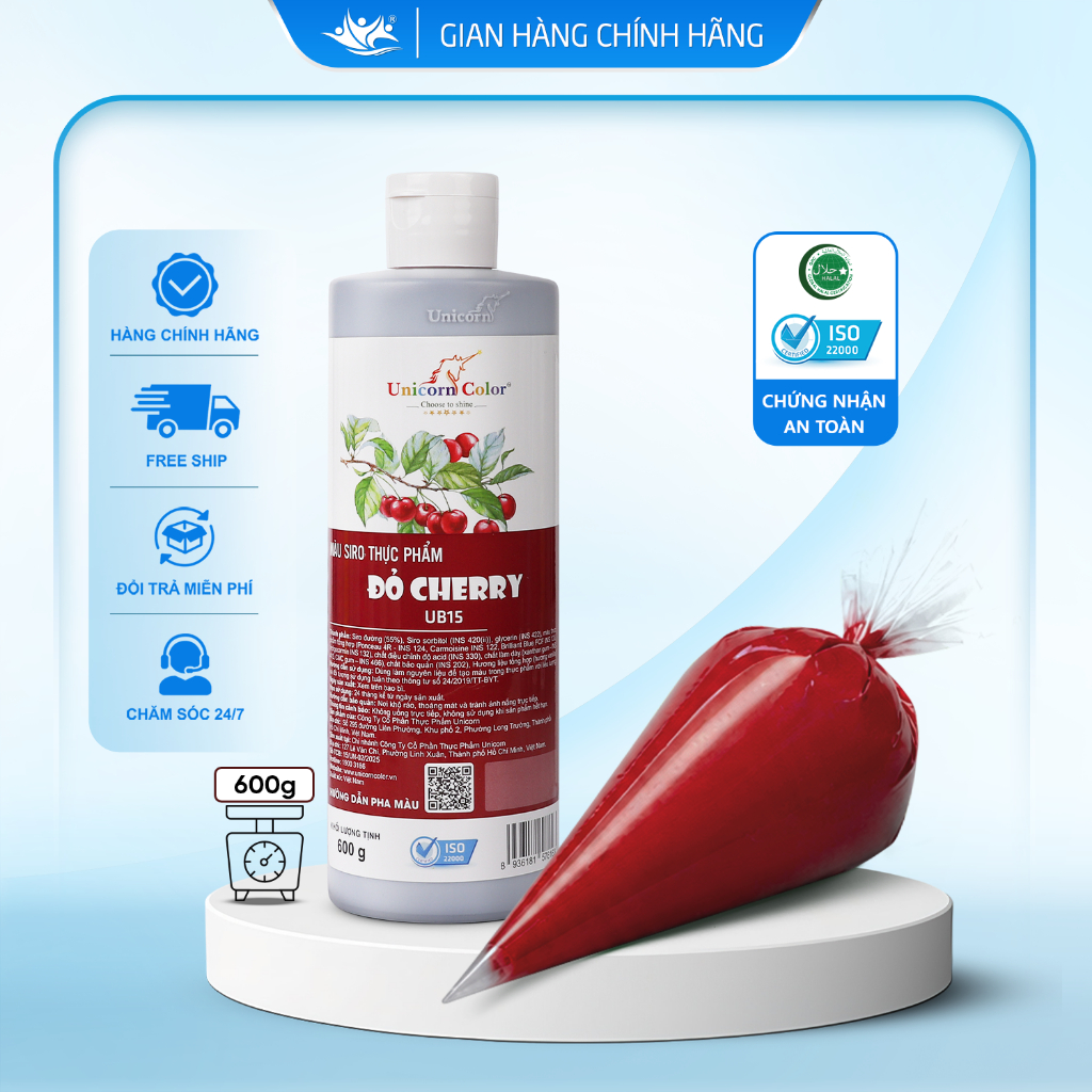 Màu Siro Thực Phẩm Đỏ Cherry Unicorn Color, Màu Làm Bánh Không Đắng Chai 600g - Unicorn Color 600g