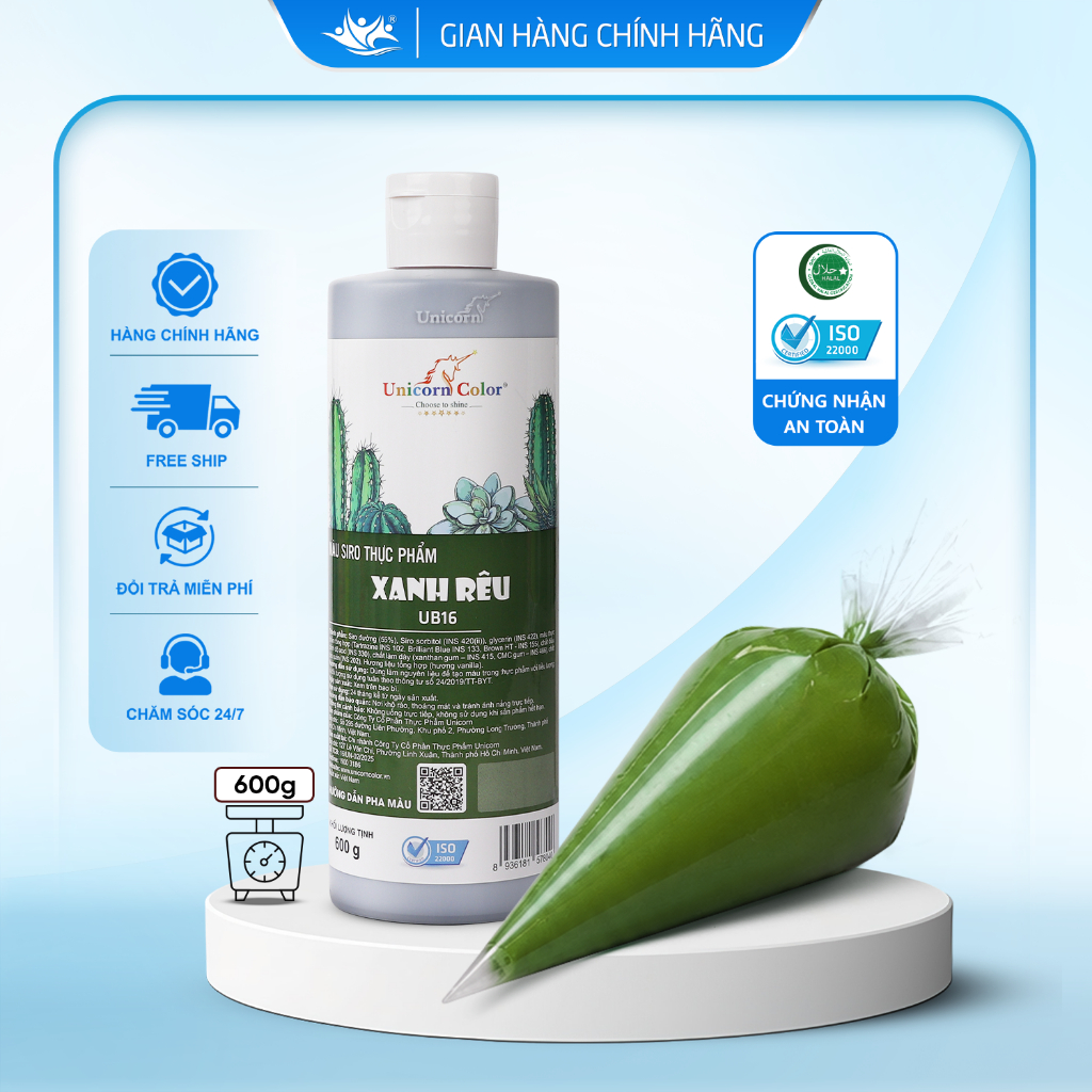 Màu Siro Thực Phẩm Xanh Rêu Unicorn Color, Màu Làm Bánh Không Đắng Chai 600g - Unicorn Color 600g