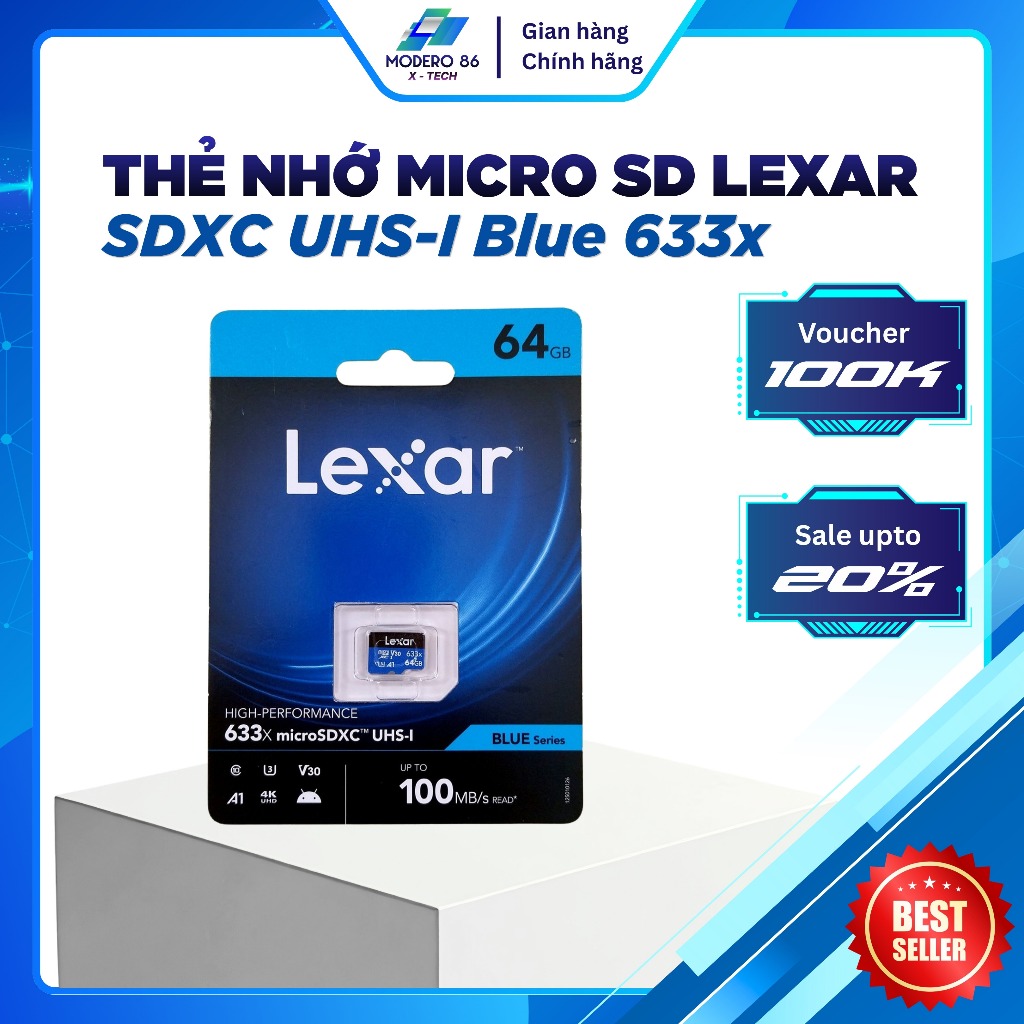 Thẻ nhớ Micro SD Lexar - SDXC UHS-I Blue 633x 100MB/s U3 - Modero86 X-tech