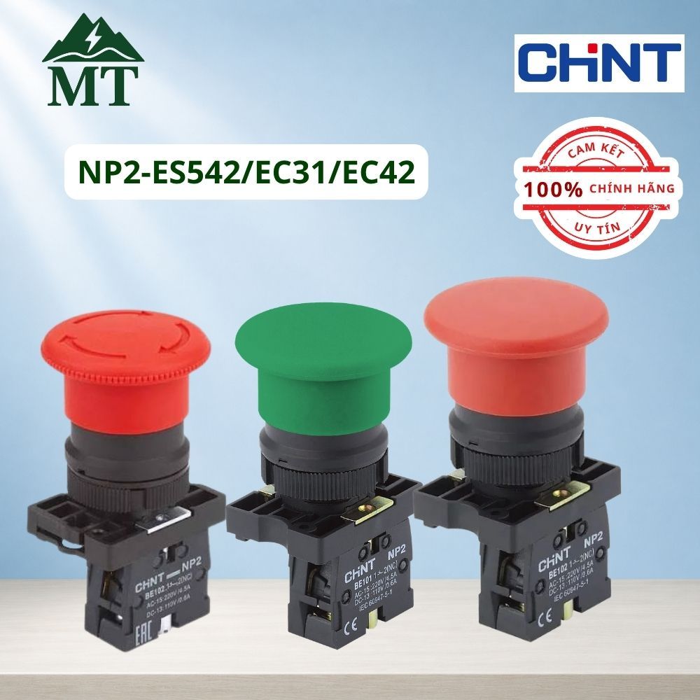 Phụ kiện tủ điện - công tắc nút nhấn - nút nhấn khẩn - nút nhấn dù CHINT NP2-ES542 / EC31 / EC42