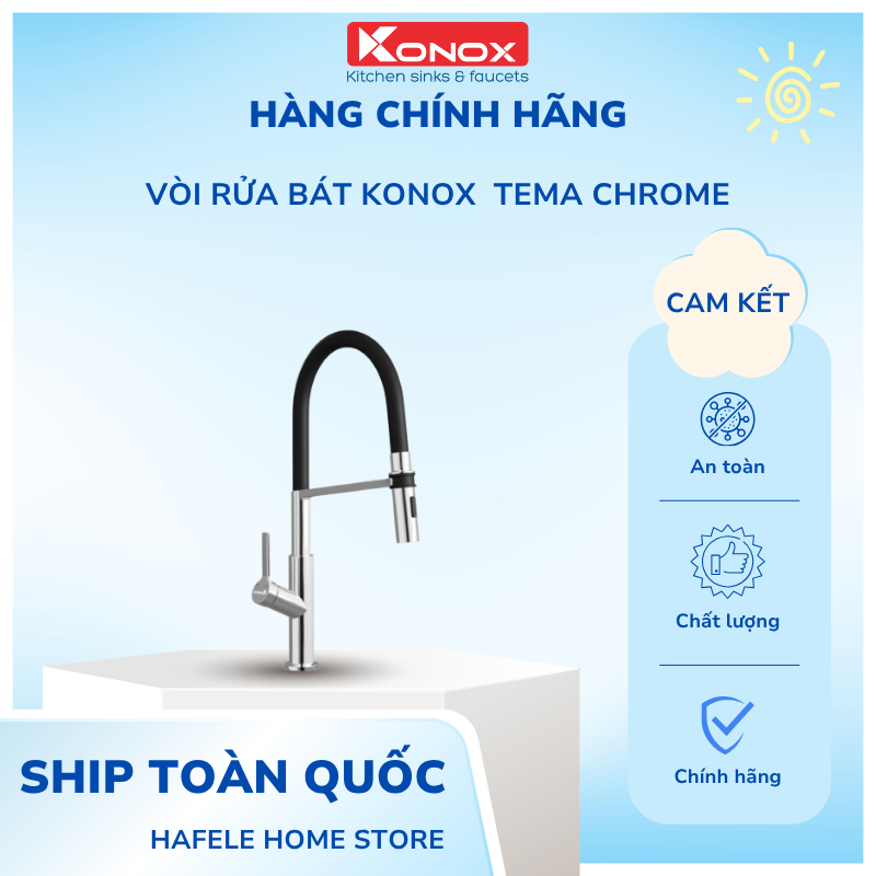 Vòi Rửa Konox Tema Chrome – Đầu Vòi Khớp Xoay – PVD Chrome 5 Lớp -