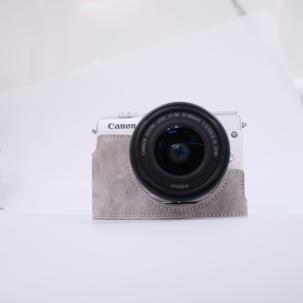 Ốp Da Máy Ảnh Canon M10 M100 | Case Bảo Vệ Da PU Chống Trầy Chống Va Đập Kèm Dây Đeo