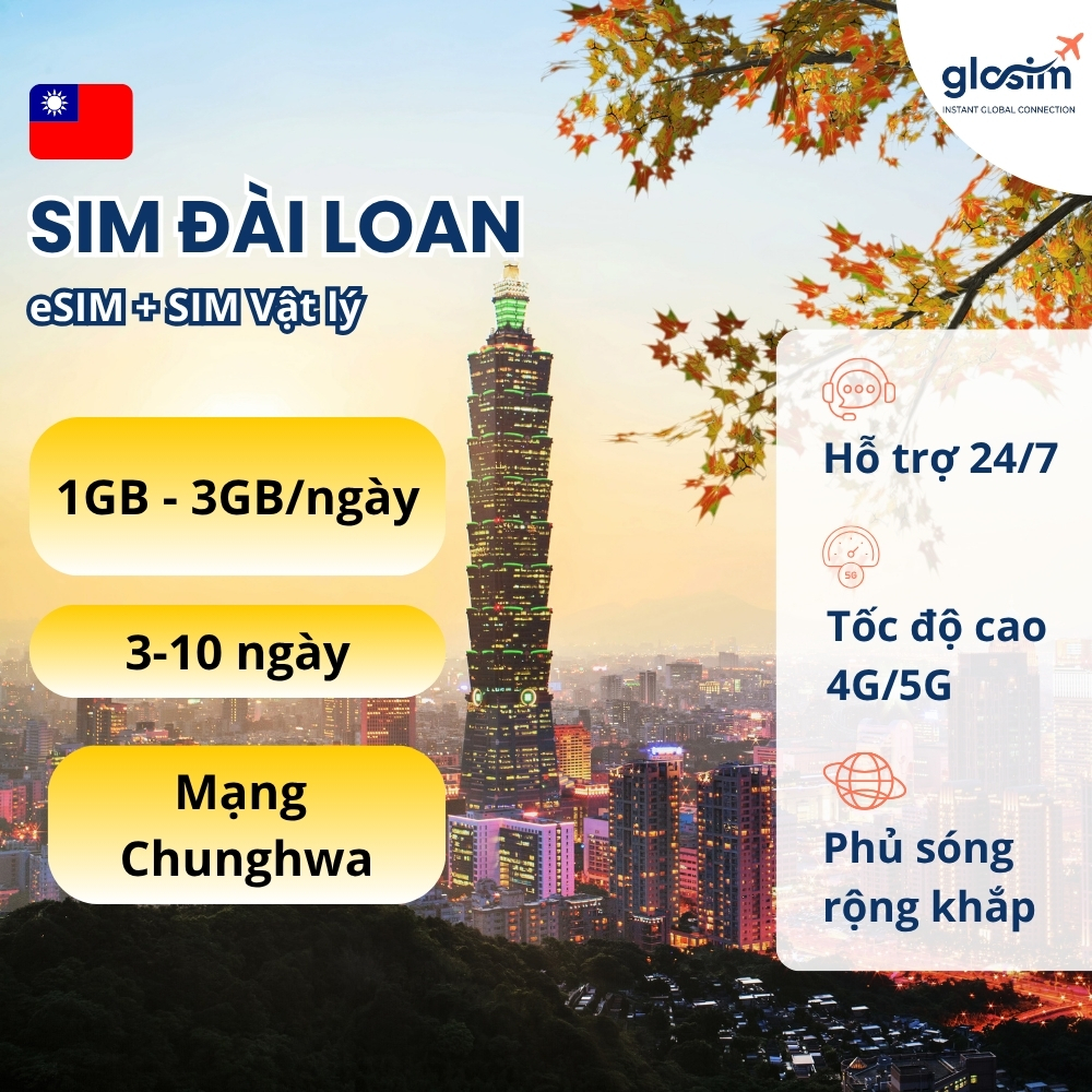 SIM Du lịch Đài Loan mạng Chunghwa 3-10 ngày, SIM Đài Loan 5G tốc độ cao, Không cần đăng ký