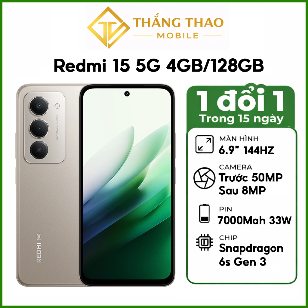 Điện thoại  Redmi 15 5G (4GB/128GB) NFC ,Snapdragon 6s Gen 3 ,Pin 7000mAh - Hàng nhập Nhật | BigBuy360 - bigbuy360.vn