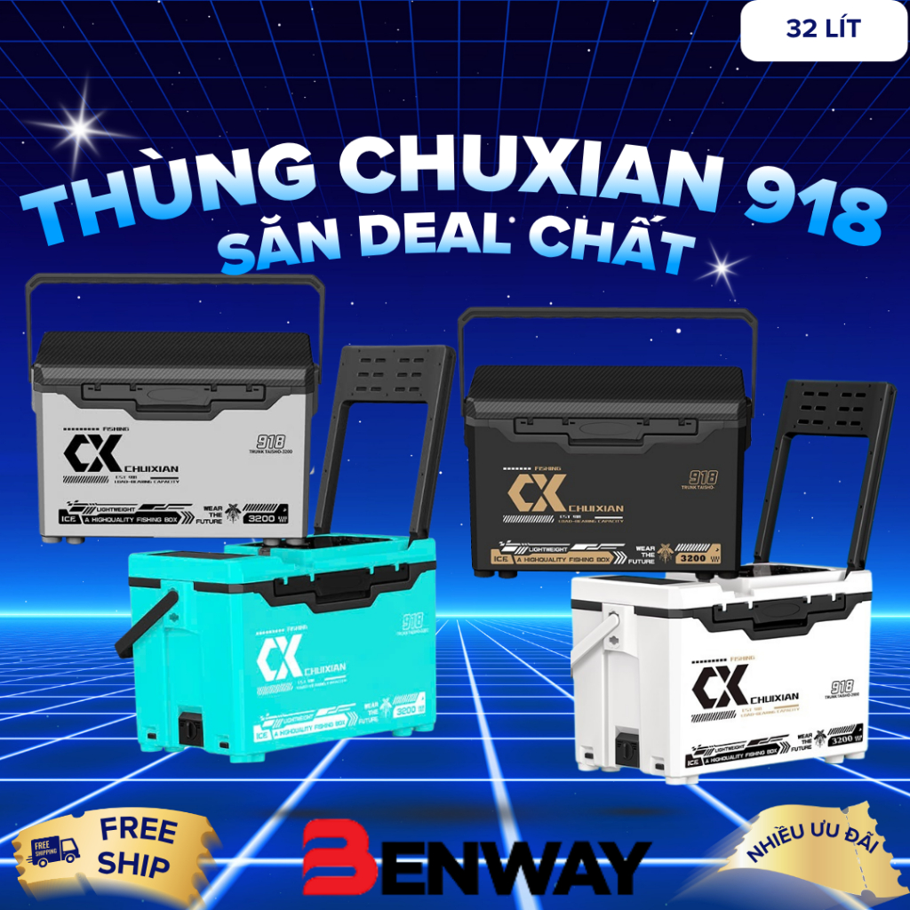 BENWAY Thùng Câu Đài CHUXIAN 918 Mẫu Mới 32L Cứng Cáp, Siêu Nhẹ.