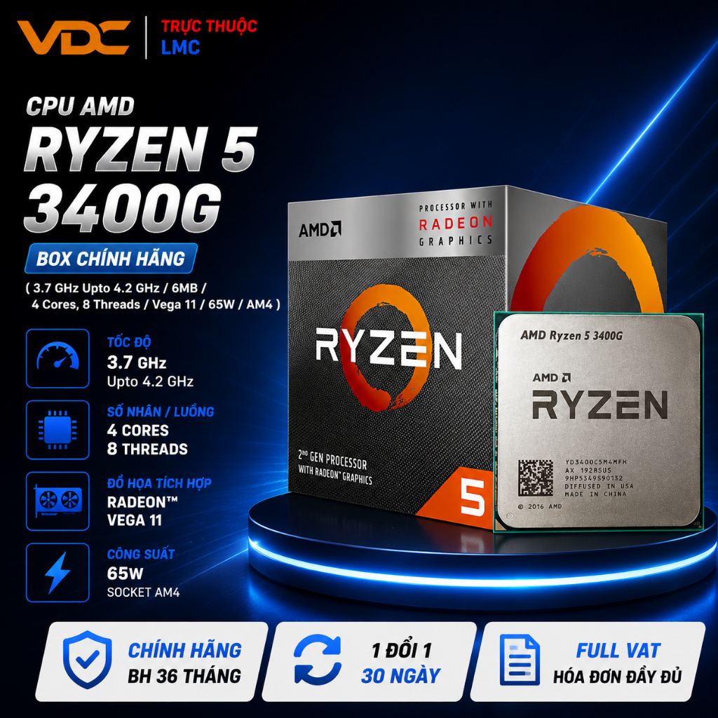 CPU AMD Ryzen 5 3400G Box Chính hãng [Full VAT]