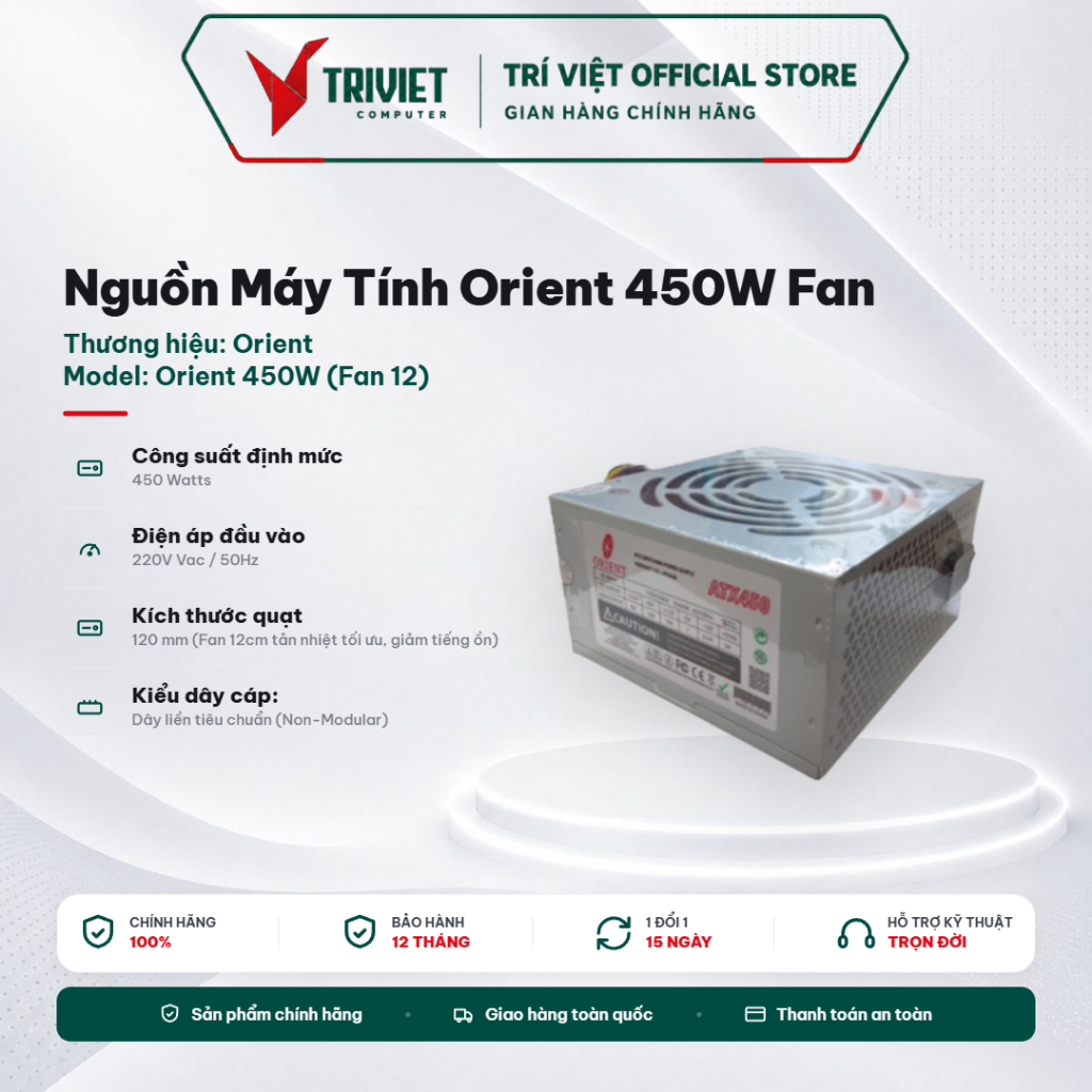 Nguồn Máy Tính Orient 450W Fan 12cm - Nguồn Máy Tính ATX 450W - Quạt 120mm Êm Ái - PC Văn Phòng Học 