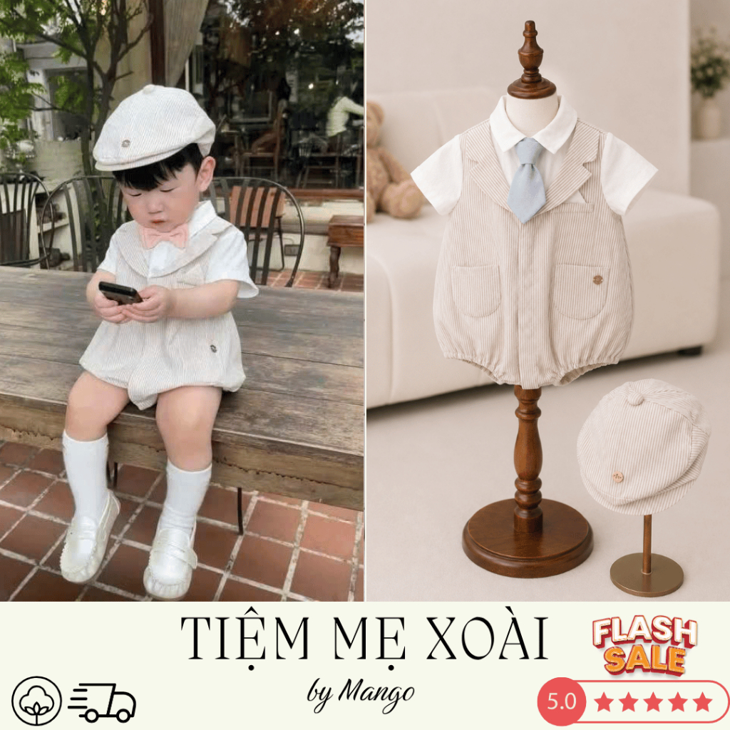 SET SUIT ETTOI 2026 RMK NUDE KÈM NƠ VÀ CAVAT Cho bé trai