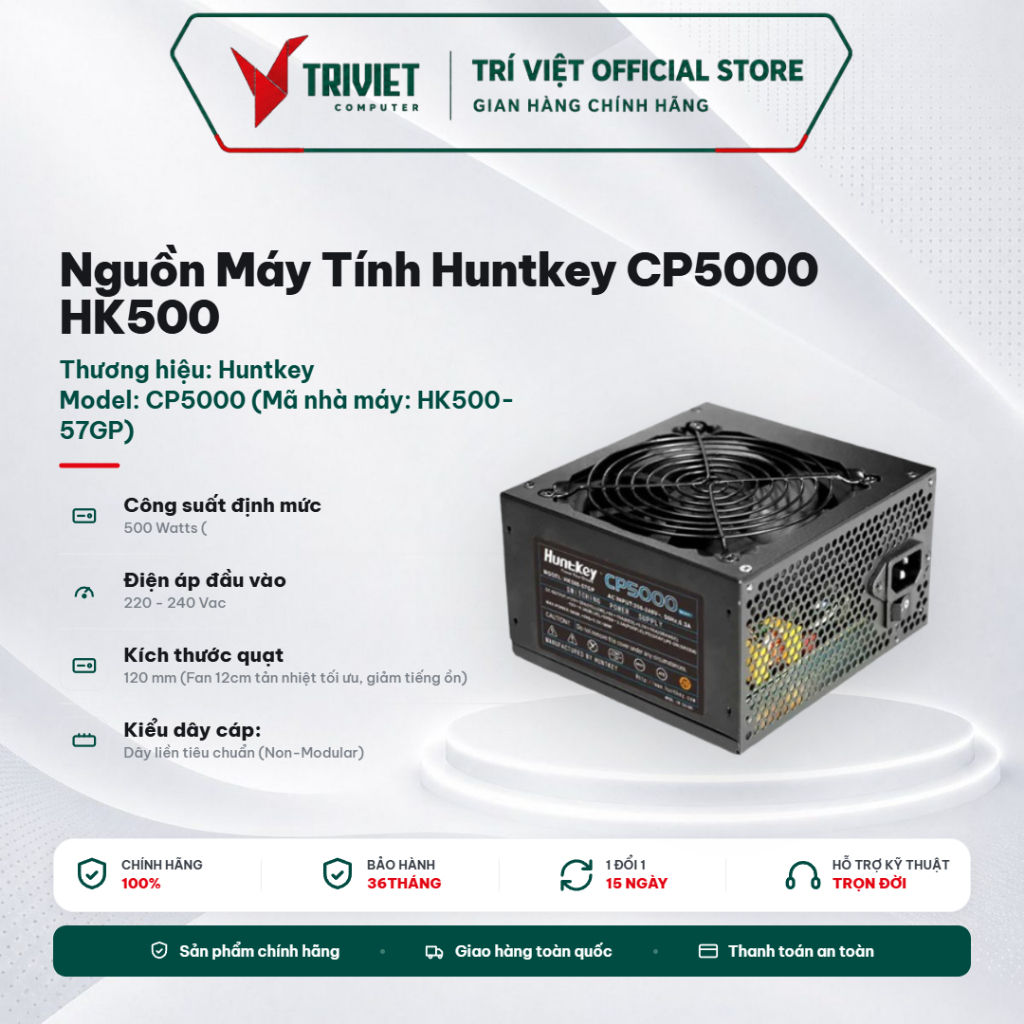 Nguồn Máy Tính Huntkey CP5000 HK500-57GP 500W - Active PFC - Quạt 120mm Hydraulic Bearing