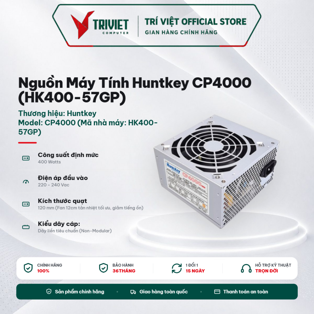 Nguồn Máy Tính Huntkey CP4000 (HK400-57GP) 400W - Fan 120mm - Hỗ Trợ VGA 6+2 Pin Giải Pháp Tối Ưu Ch