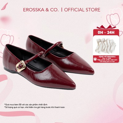 Erosska - Giày búp bê nữ mũi nhọn phối quai ngang kiểu dáng đơn giản cao 2cm màu đỏ đô  - EL077