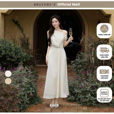 BBSTORE'S Đầm tiệc lụa dài form đuôi cá trễ vai cổ xéo xếp nếp eo - DAG08B
