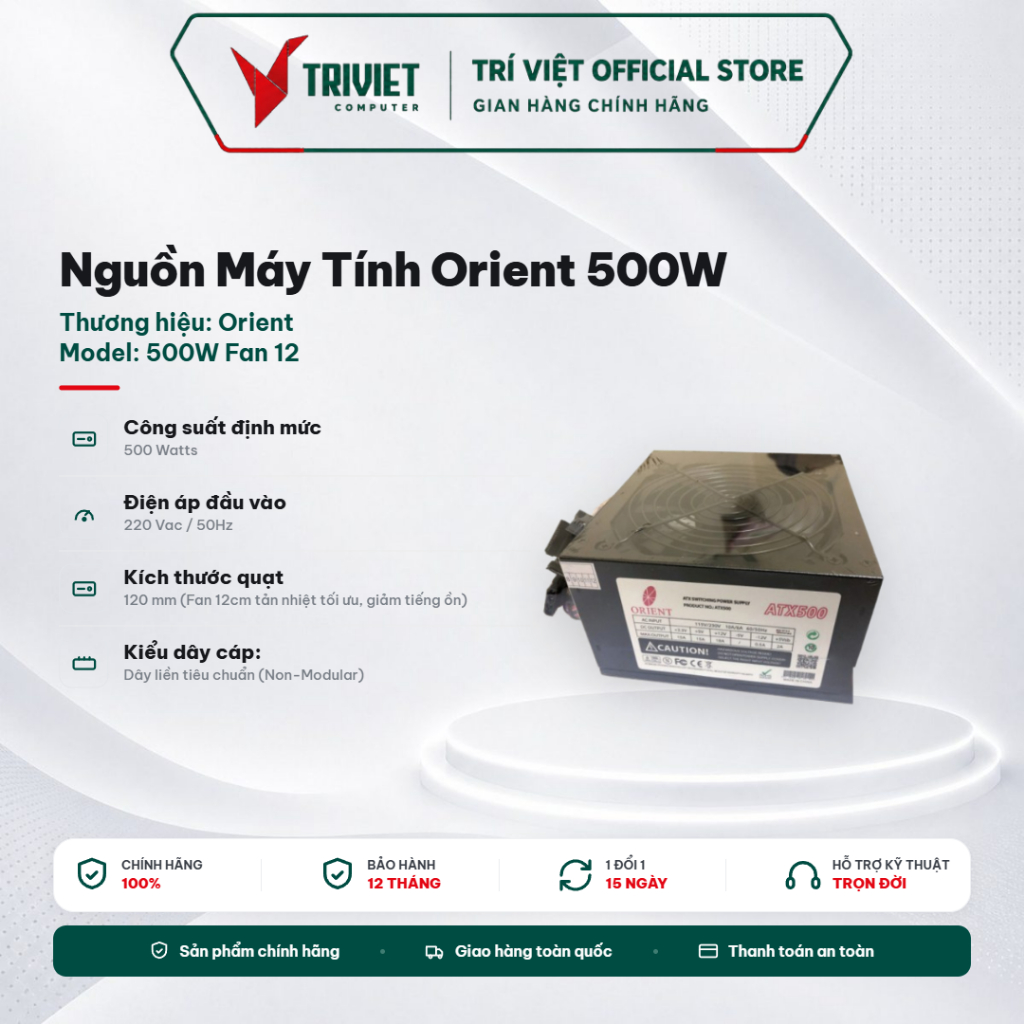 Nguồn Máy Tính Orient 500W Fan 12cm - Nguồn PC Công Suất 500W - Quạt Làm Mát 120mm