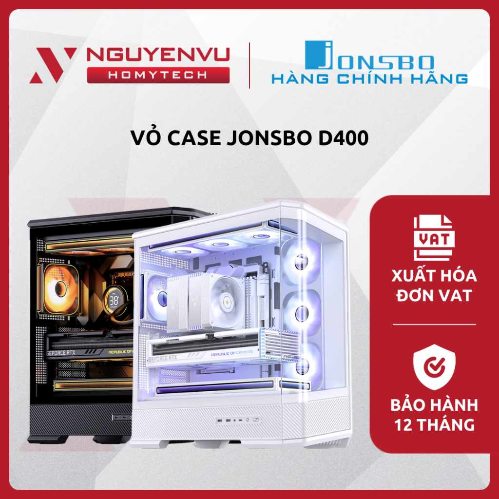 [Full VAT] Vỏ case JONSBO D400 (ATX/Mặt kính/USB Type-C) - Đen/Trắng - CHÍNH HÃNG