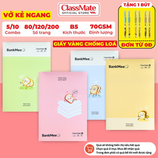 Combo 3/5/10 Vở Kẻ Ngang BankMee ClassMate Giấy Vàng Chống Loá Giấy 70GSM Ăn Mực Bìa Dày Chống Nước B5 Học Sinh Ghi Chép