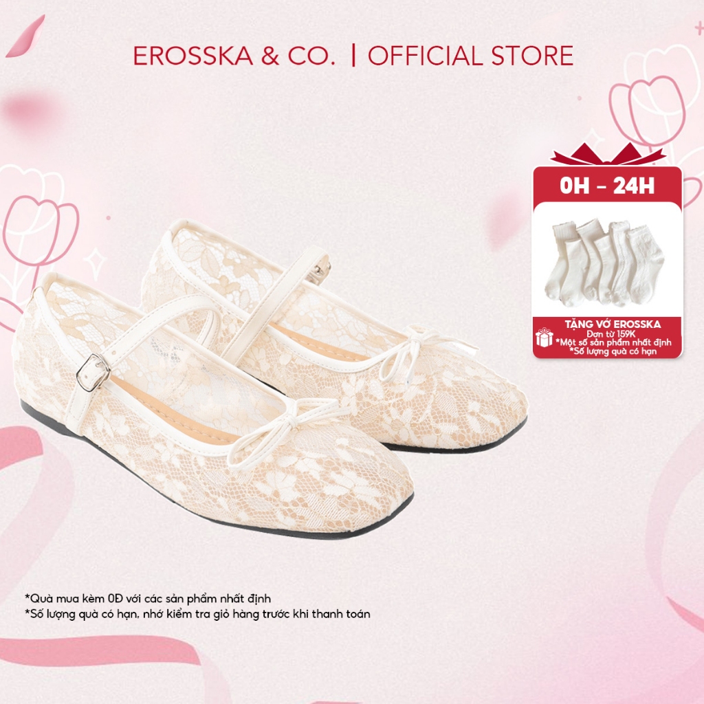 EROSSKA [FORM 1.5] - Giày nữ ballet core lưới quai ngang phối nơ màu trắng kiểu dáng basic màu kem  